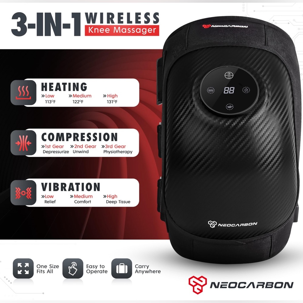 Carbon 3-in-1 Wireless Knee Massager - Black NIB - Picture 2 of 6